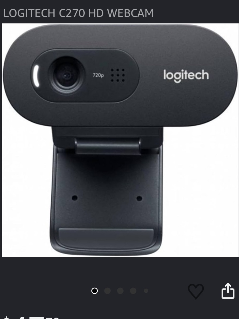 Logitech Black USB 720p HD Webcam with Built-In Mic